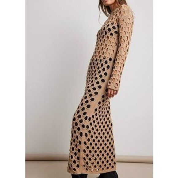 NWOT NA-KD Hole Knitted Maxi Dress Beach Cover-up Women’s Medium - Picture 2 of 11